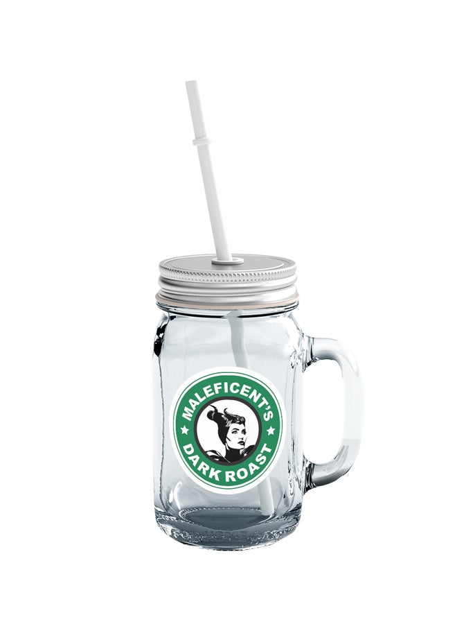 LOUD UNIVERSE Starbucks Angelina Jolie Printed Mason Jar With Straw Clear/Silver/Green  - Image 1