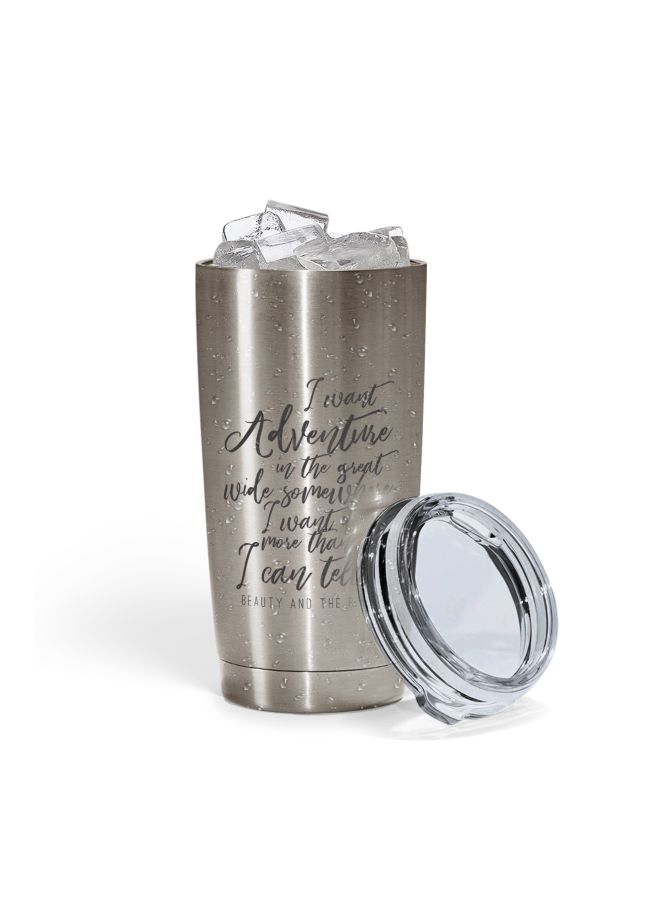 LOUD UNIVERSE Beauty And The Beast Quote Printed Tumbler With Lid Silver/Black  - Image 2