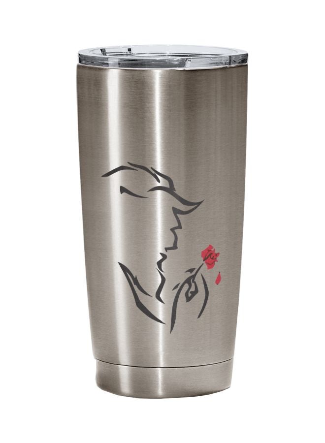 LOUD UNIVERSE Beauty And The Beast Rose Printed Tumbler With Lid Silver/Red/Black  - Image 1