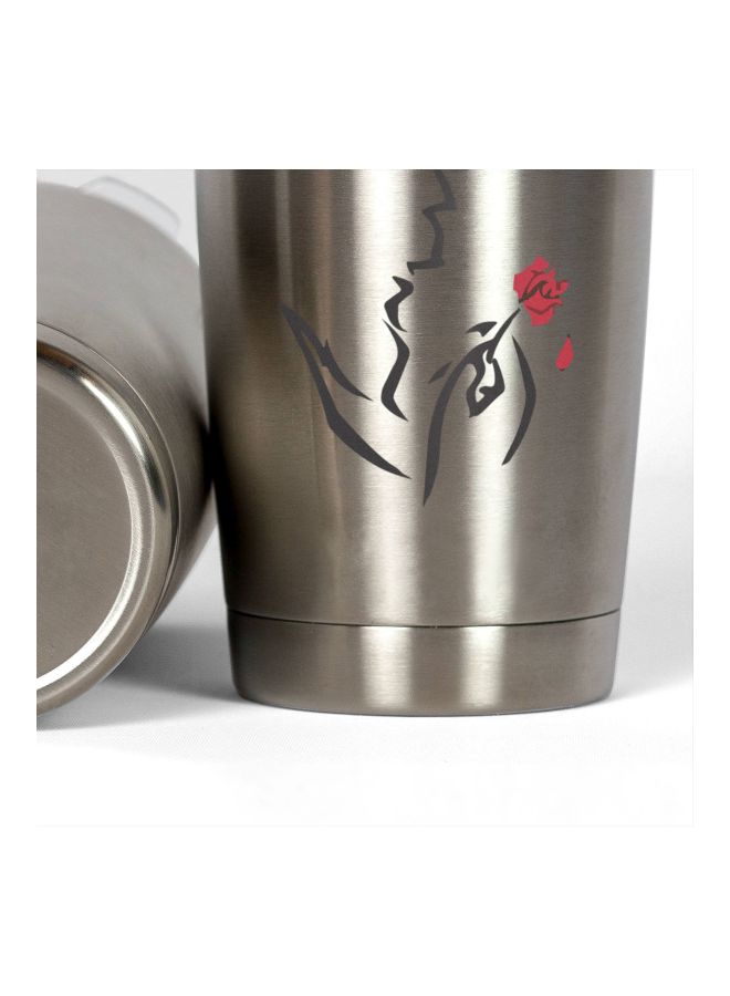 LOUD UNIVERSE Beauty And The Beast Rose Printed Tumbler With Lid Silver/Red/Black  - Image 3