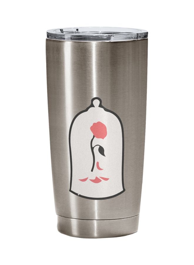 LOUD UNIVERSE Beauty And The Beast Rose Printed Tumbler With Lid Silver/White/Pink  - Image 1