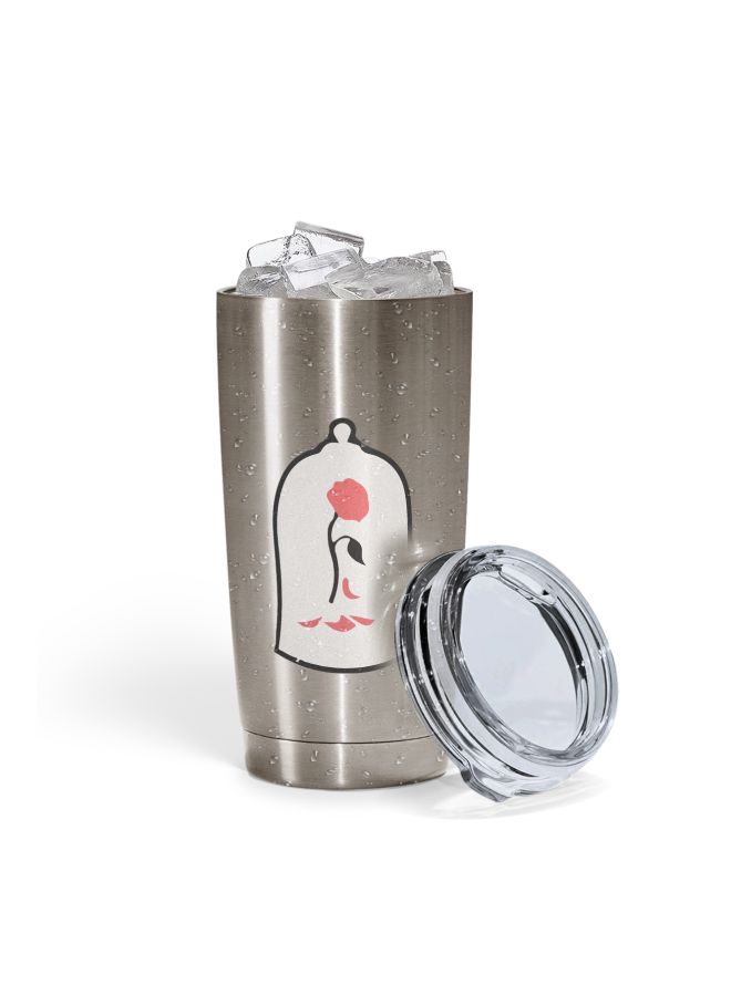 LOUD UNIVERSE Beauty And The Beast Rose Printed Tumbler With Lid Silver/White/Pink  - Image 2