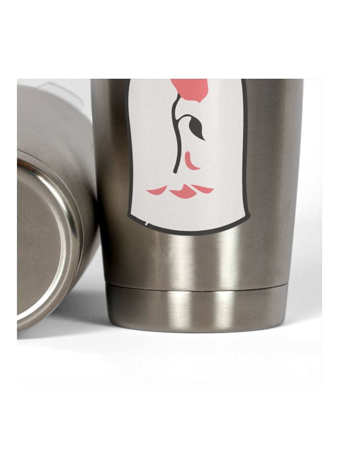 LOUD UNIVERSE Beauty And The Beast Rose Printed Tumbler With Lid Silver/White/Pink  - Image 3