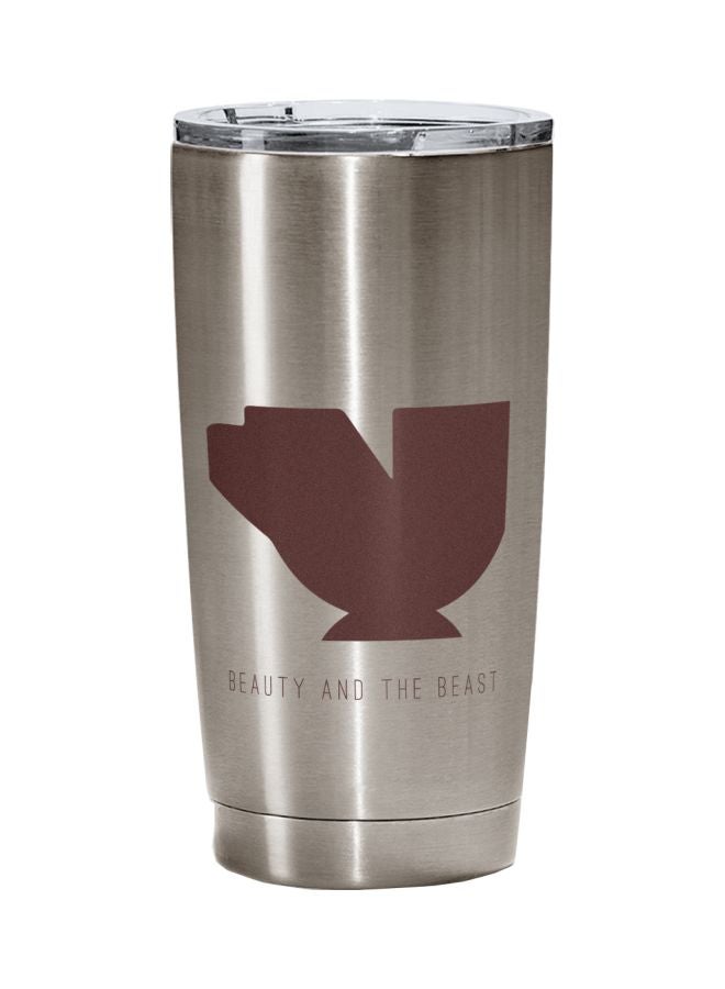 LOUD UNIVERSE Beauty And The Beast Printed Tumbler With Lid Silver/Brown  - Image 1