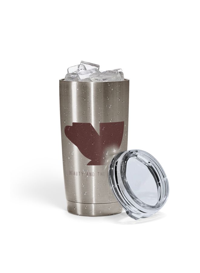 LOUD UNIVERSE Beauty And The Beast Printed Tumbler With Lid Silver/Brown  - Image 2