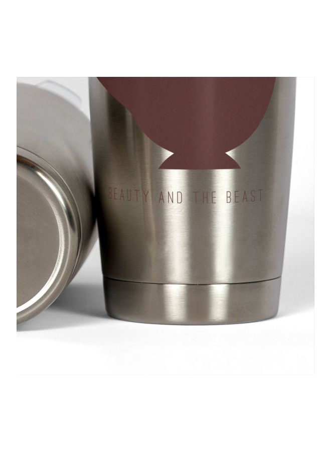 LOUD UNIVERSE Beauty And The Beast Printed Tumbler With Lid Silver/Brown  - Image 3