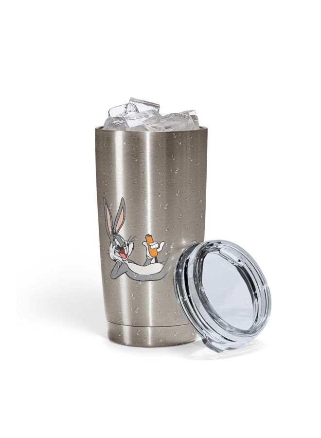 LOUD UNIVERSE Bunny Carrot Printed Tumbler With Lid Silver/Grey/White  - Image 2