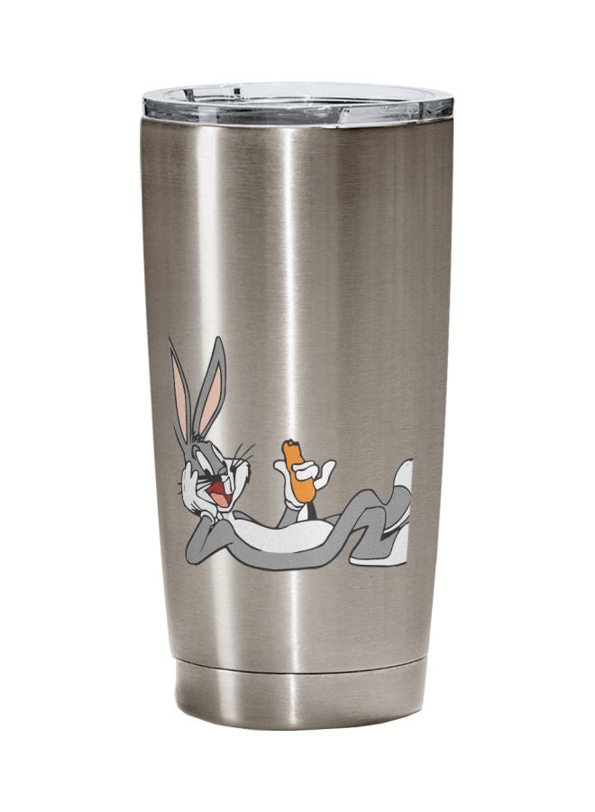 LOUD UNIVERSE Bunny Carrot Printed Tumbler With Lid Silver/Grey/White  - Image 1
