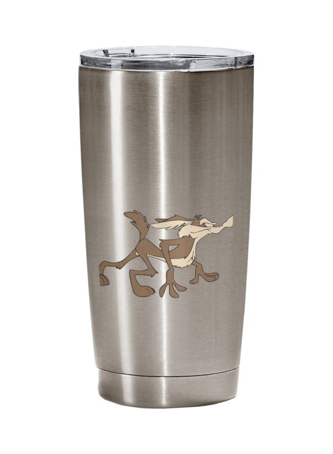 LOUD UNIVERSE Coyote Cartoon Road Runner Printed Tumbler With Lid Silver/Grey/Black  - Image 1
