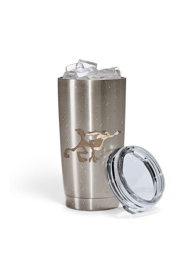 LOUD UNIVERSE Coyote Cartoon Road Runner Printed Tumbler With Lid Silver/Grey/Black  - Image 2