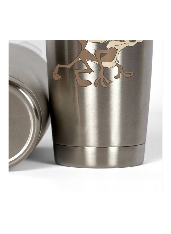 LOUD UNIVERSE Coyote Cartoon Road Runner Printed Tumbler With Lid Silver/Grey/Black  - Image 3