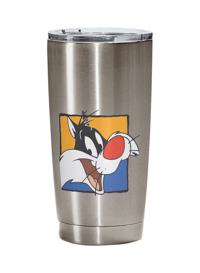 LOUD UNIVERSE The Cat Tweety Bird Cartoon Printed Tumbler With Lid Silver/Black/White  - Image 1
