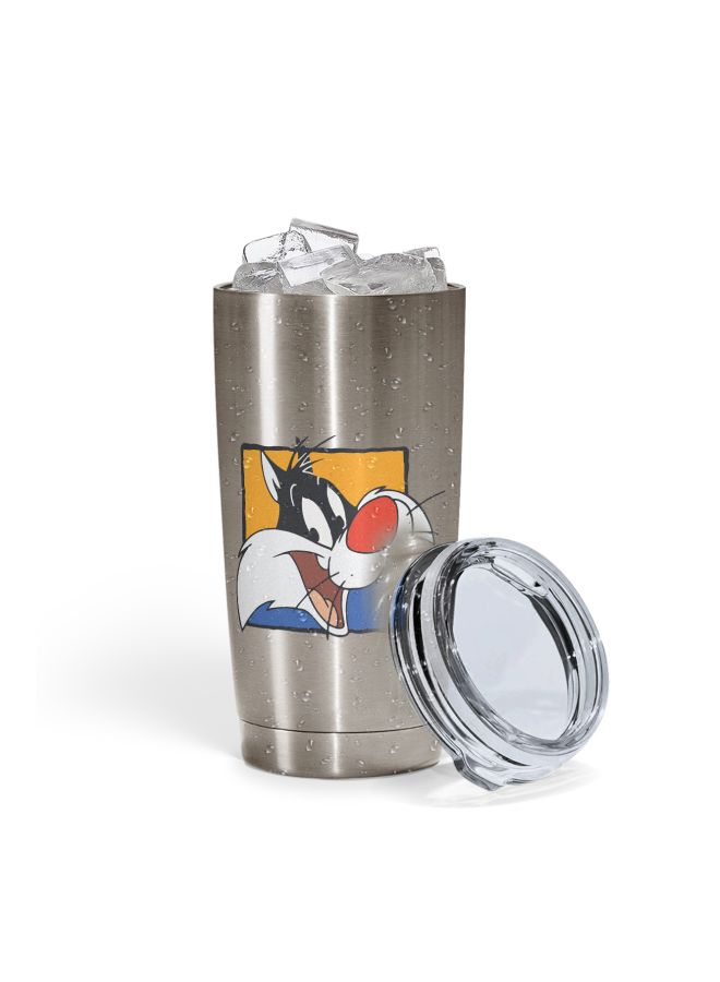 LOUD UNIVERSE The Cat Tweety Bird Cartoon Printed Tumbler With Lid Silver/Black/White  - Image 2