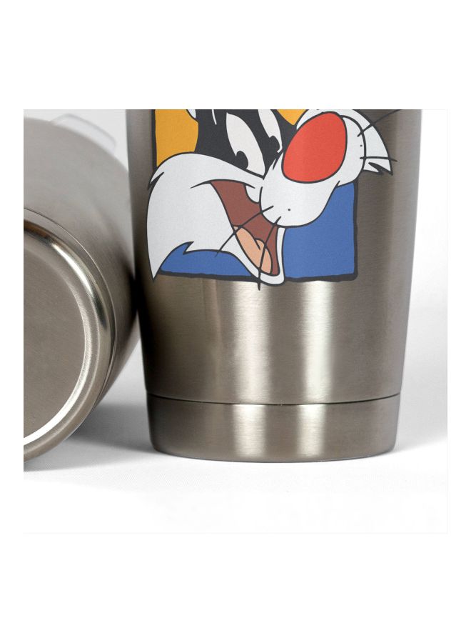 LOUD UNIVERSE The Cat Tweety Bird Cartoon Printed Tumbler With Lid Silver/Black/White  - Image 3