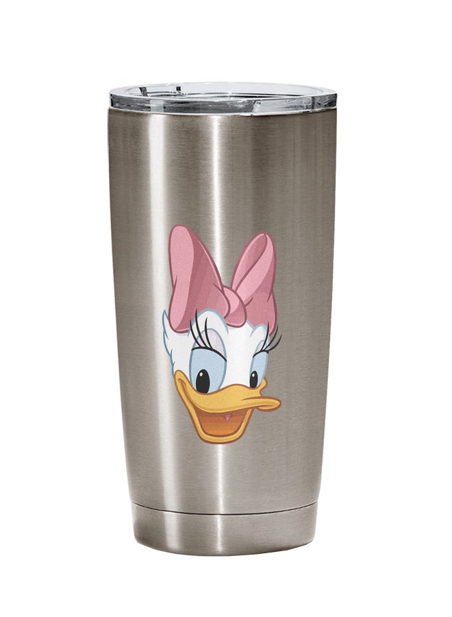 LOUD UNIVERSE Daisy Duck Face Printed Tumbler With Lid Silver/Pink/Yellow  - Image 1