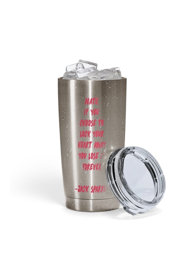 LOUD UNIVERSE Jack Sparrow Chose To Lock Quote Printed Tumbler With Lid Silver/Clear/Pink  - Image 2