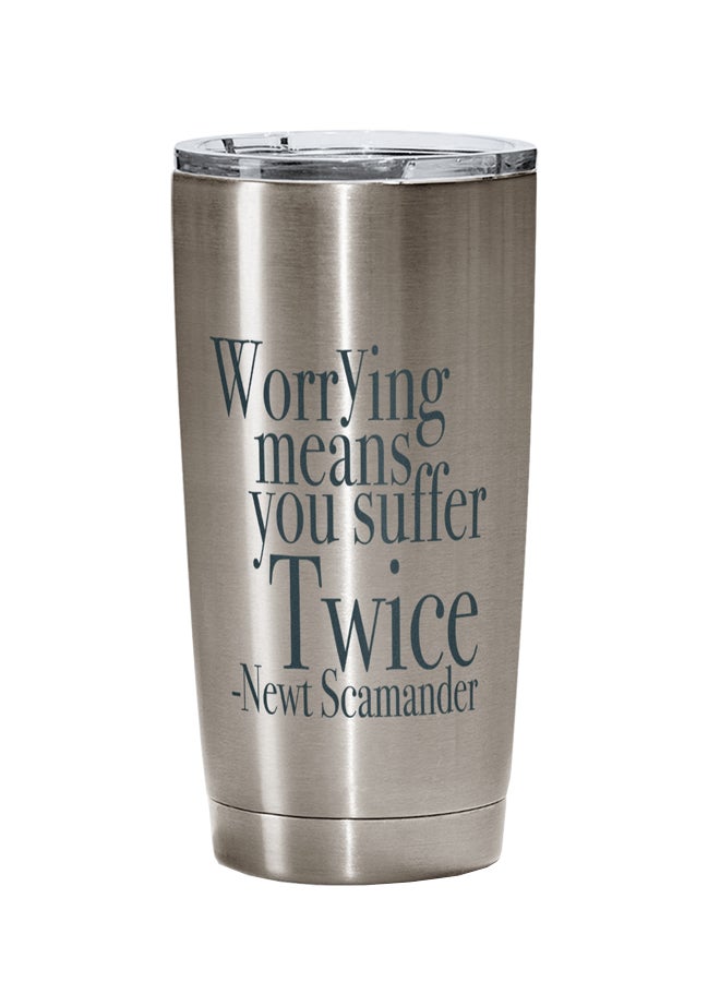 LOUD UNIVERSE Newt Scamander Worrying Quote Printed Tumbler With Lid Silver/Clear/Blue  - Image 1
