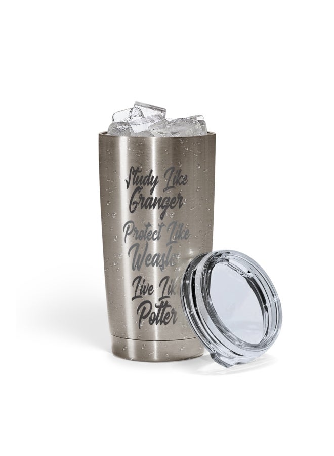 LOUD UNIVERSE Granger Weasley Potter Quote Printed Tumbler With Lid Silver/Clear/Black  - Image 2
