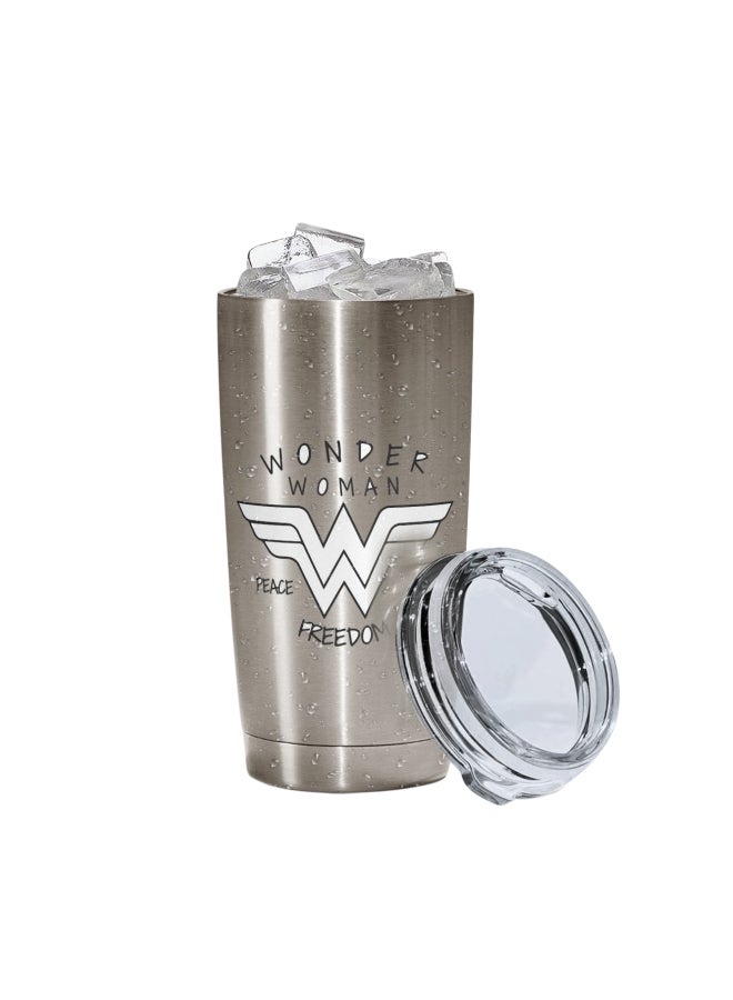 LOUD UNIVERSE Wonder Woman Printed Tumbler With Lid Silver/Grey/White  - Image 2