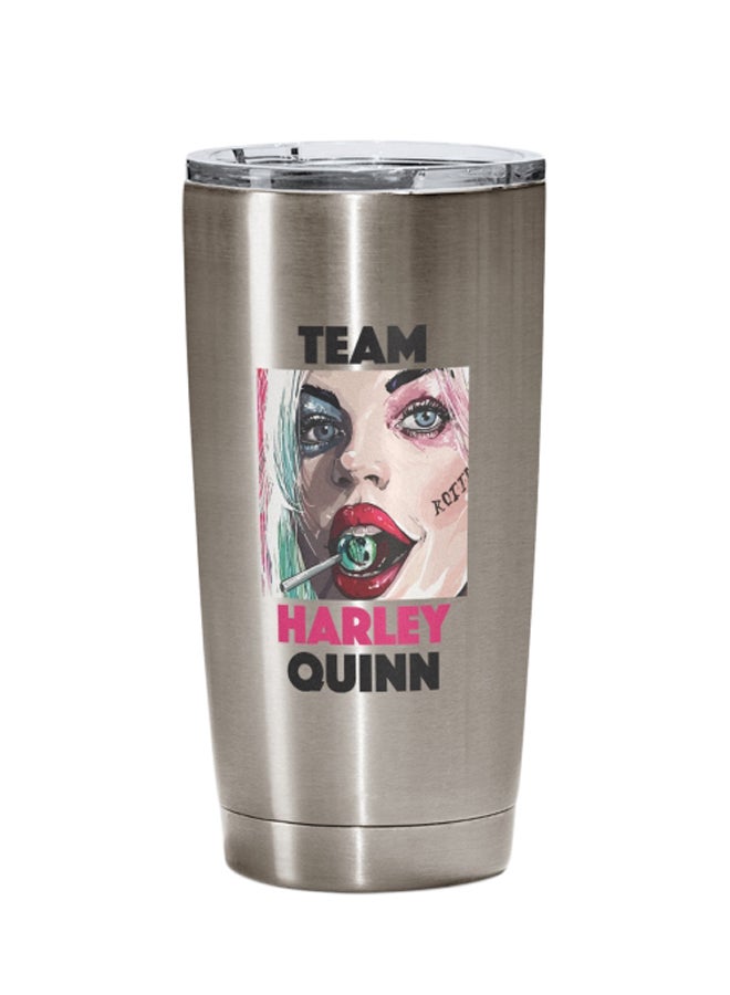 LOUD UNIVERSE Harley Quinn Printed Tumbler With Lid Silver/Pink/Clear  - Image 1