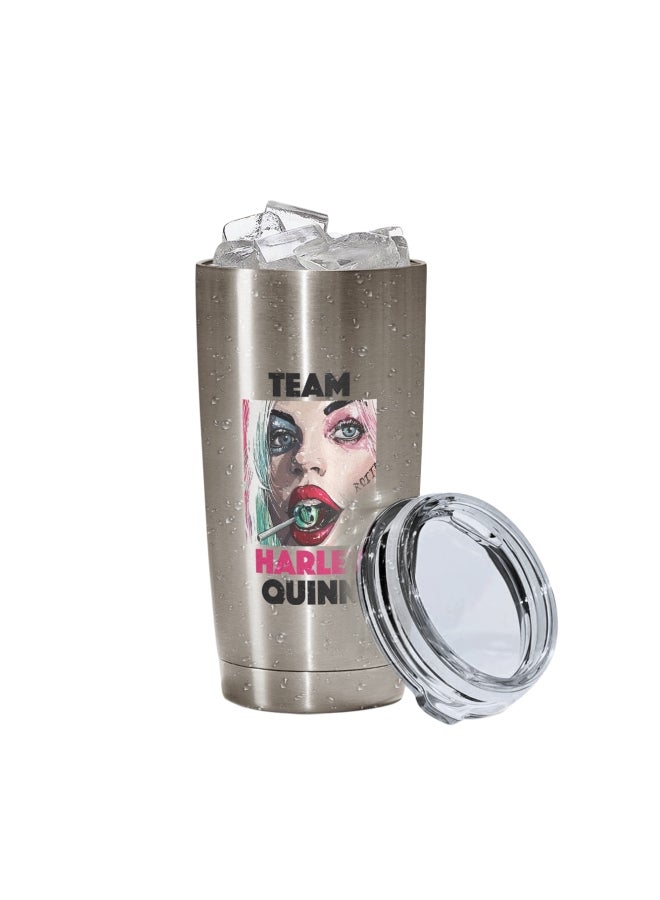 LOUD UNIVERSE Harley Quinn Printed Tumbler With Lid Silver/Pink/Clear  - Image 2