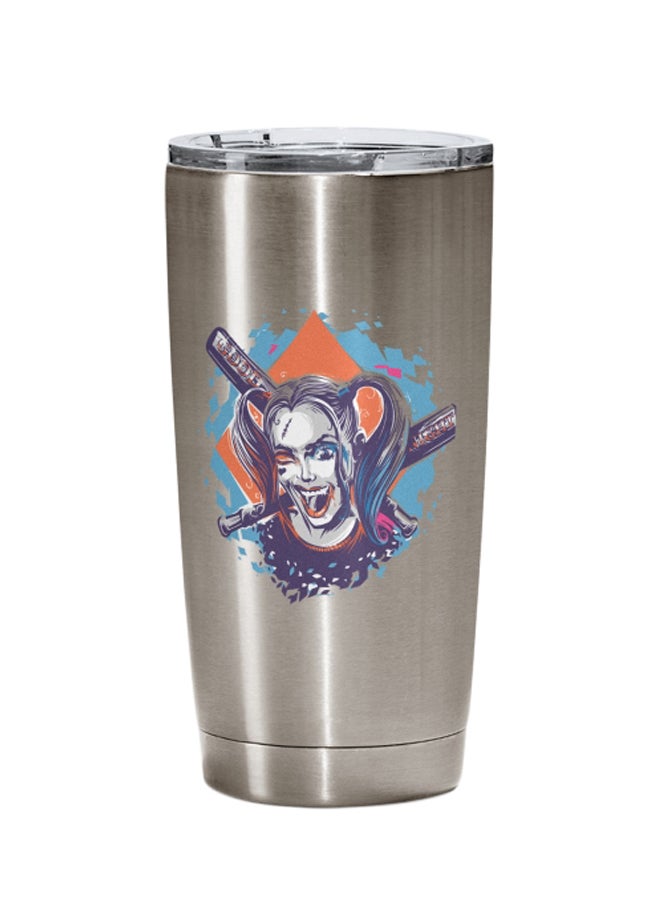 LOUD UNIVERSE Harley Quinn Printed Tumbler With Lid Silver/Blue/Clear  - Image 1