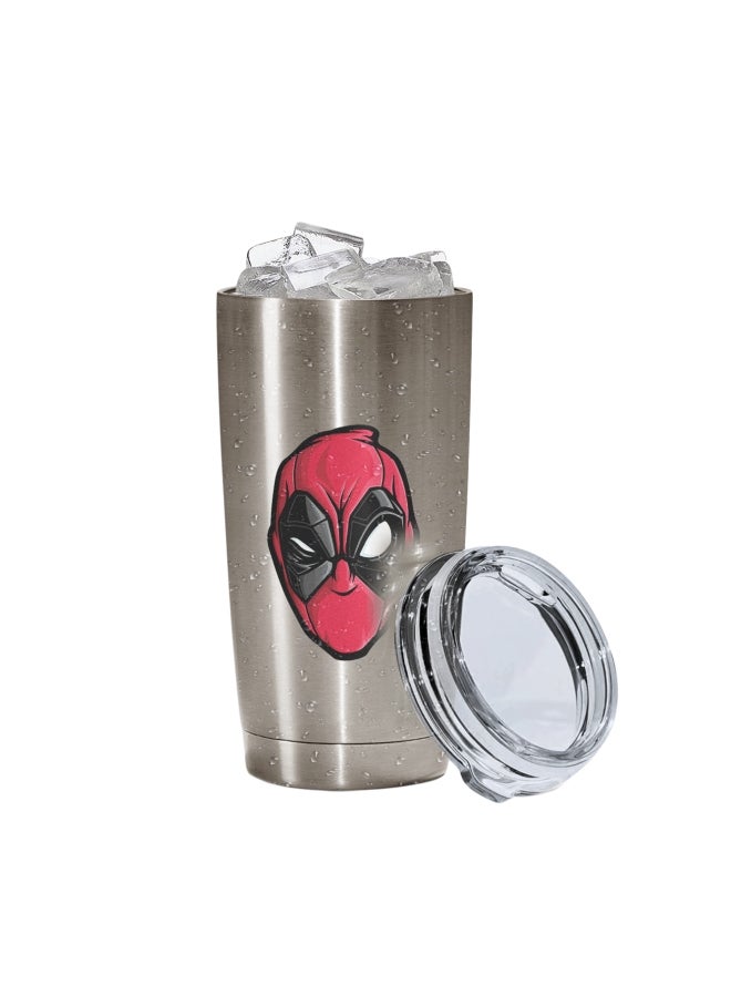 LOUD UNIVERSE Deadpool Printed Tumbler With Lid Silver/Clear/Red  - Image 2