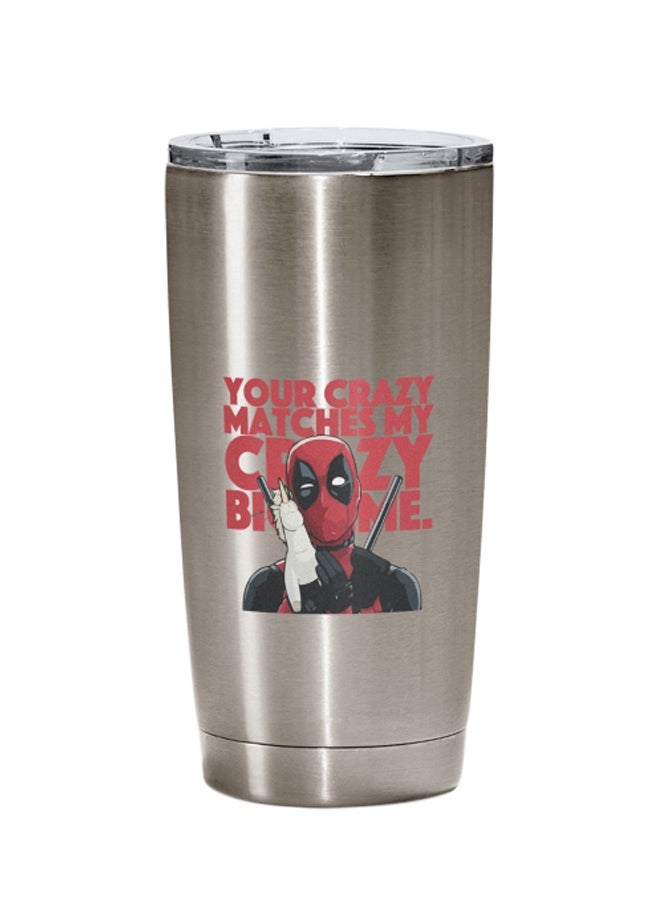 LOUD UNIVERSE Deadpool Printed Tumbler With Lid Silver/Clear/Red  - Image 1