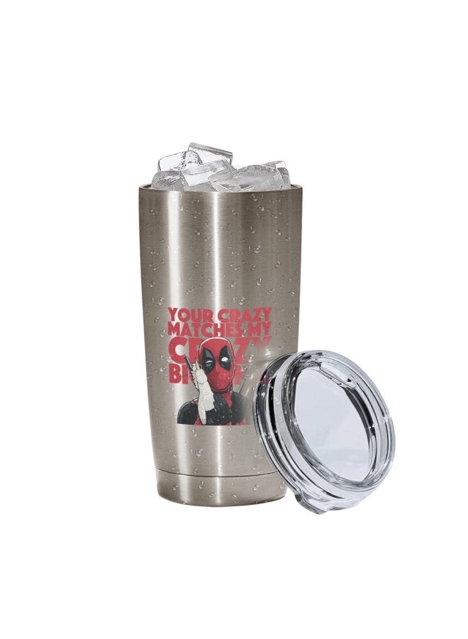 LOUD UNIVERSE Deadpool Printed Tumbler With Lid Silver/Clear/Red  - Image 2