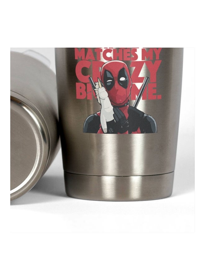 LOUD UNIVERSE Deadpool Printed Tumbler With Lid Silver/Clear/Red  - Image 3
