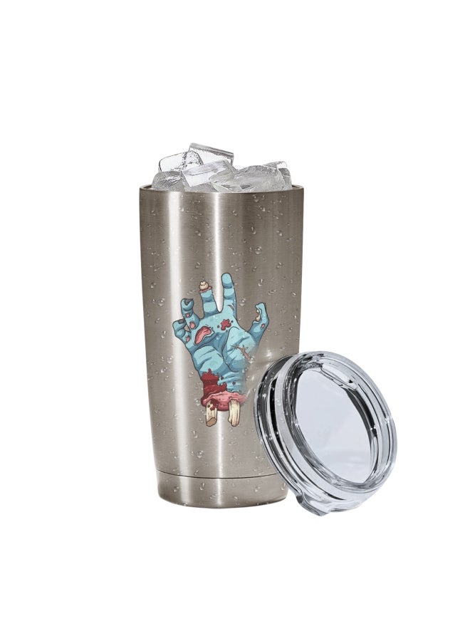 LOUD UNIVERSE Hand Printed Tumbler With Lid Silver/Blue/Red Silver/Blue/Red  - Image 2
