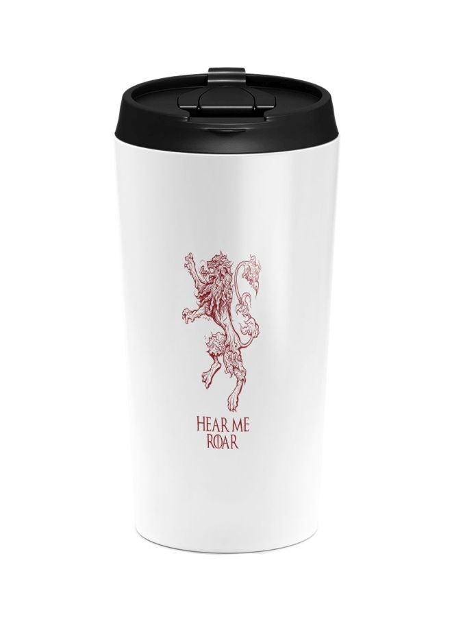 LOUD UNIVERSE Game Of Thrones House Lannister Hear Me Roar Printed Tumbler With Lid White/Red/Black  - Image 1