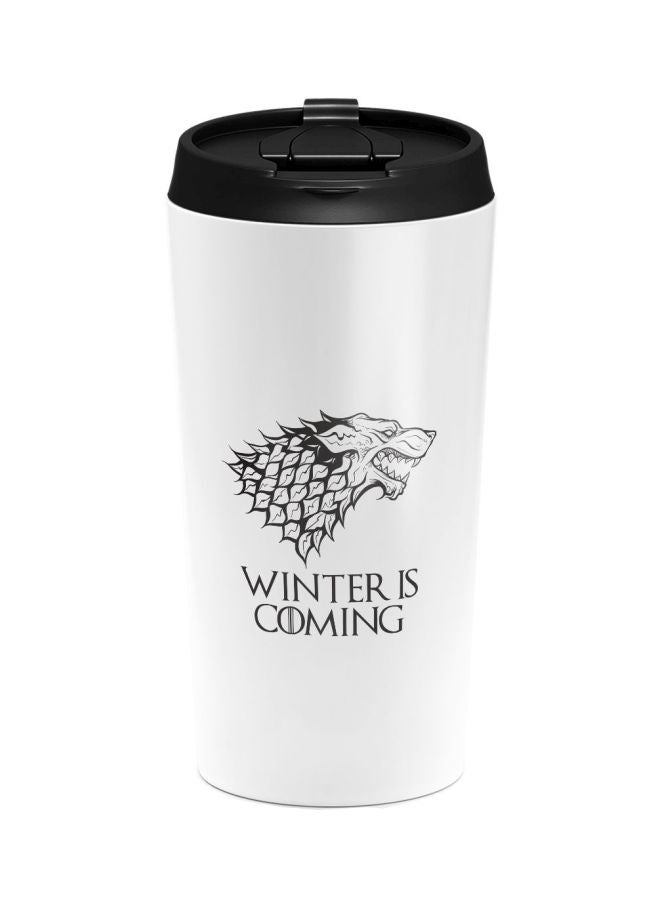 LOUD UNIVERSE Game Of Thrones Winter Is Coming House Stark Printed Tumbler With Lid White/Black  - Image 1