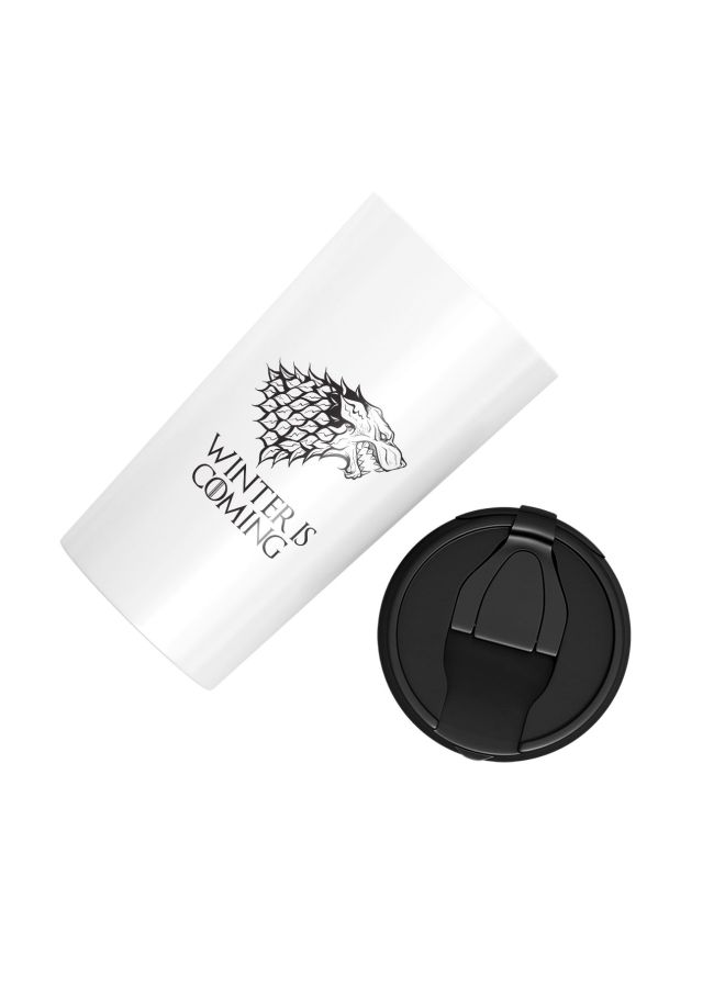 LOUD UNIVERSE Game Of Thrones Winter Is Coming House Stark Printed Tumbler With Lid White/Black  - Image 2