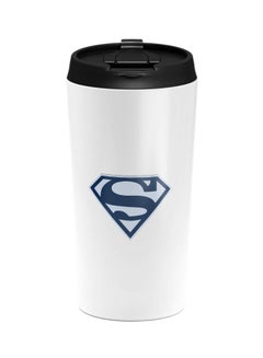 Superman Logo Printed Tumbler With Lid White/Black/Blue