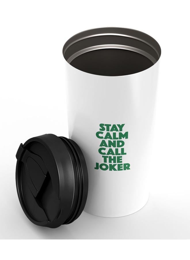 LOUD UNIVERSE Stay Calm And Call The Joker Printed Tumbler With Lid White/Black/Green  - Image 3