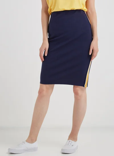 BRAVE SOUL Side Stripe Midi Skirt Navy/Mustard