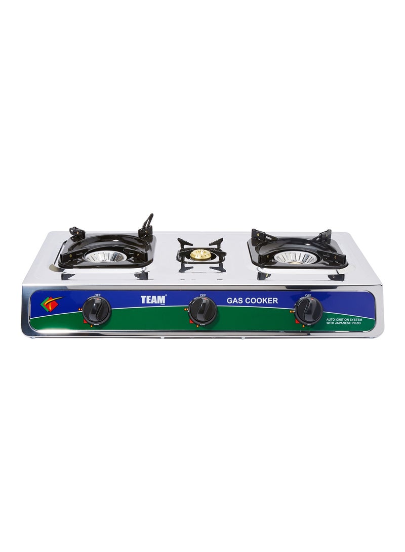 TEAM Auto Ignition Triple Burner Gas stove TGC-132 Silver - Image 1