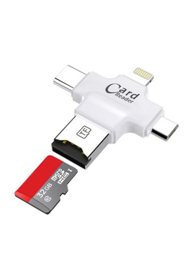 4-in-1 Lightning Micro-USB USB-C Card Reader White  - Image 1