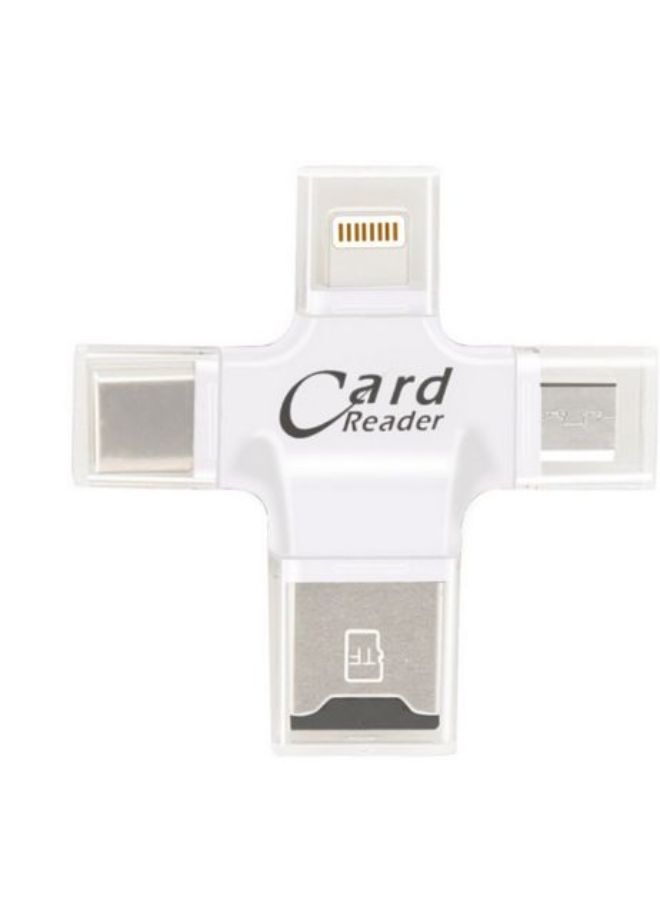4-in-1 Lightning Micro-USB USB-C Card Reader White  - Image 2