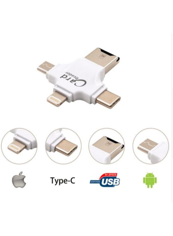 4-in-1 Lightning Micro-USB USB-C Card Reader White  - Image 3