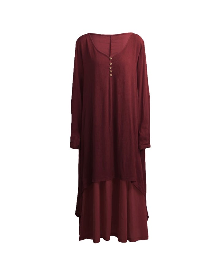 فستان طويل بأكمام طويلة خمري - Image 1
