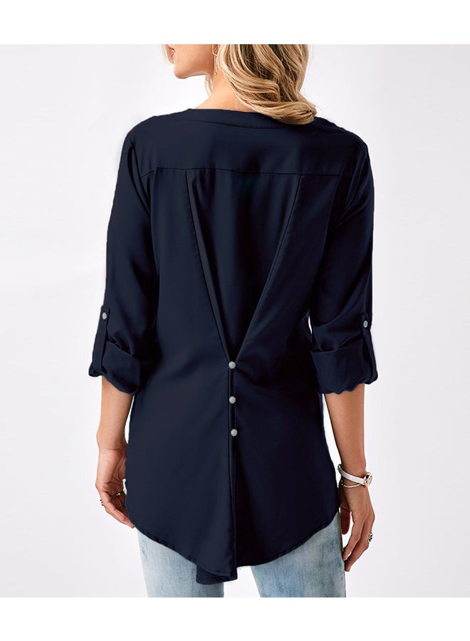 Chiffon Lace Asymmetrical Top Dark Blue  - Image 2