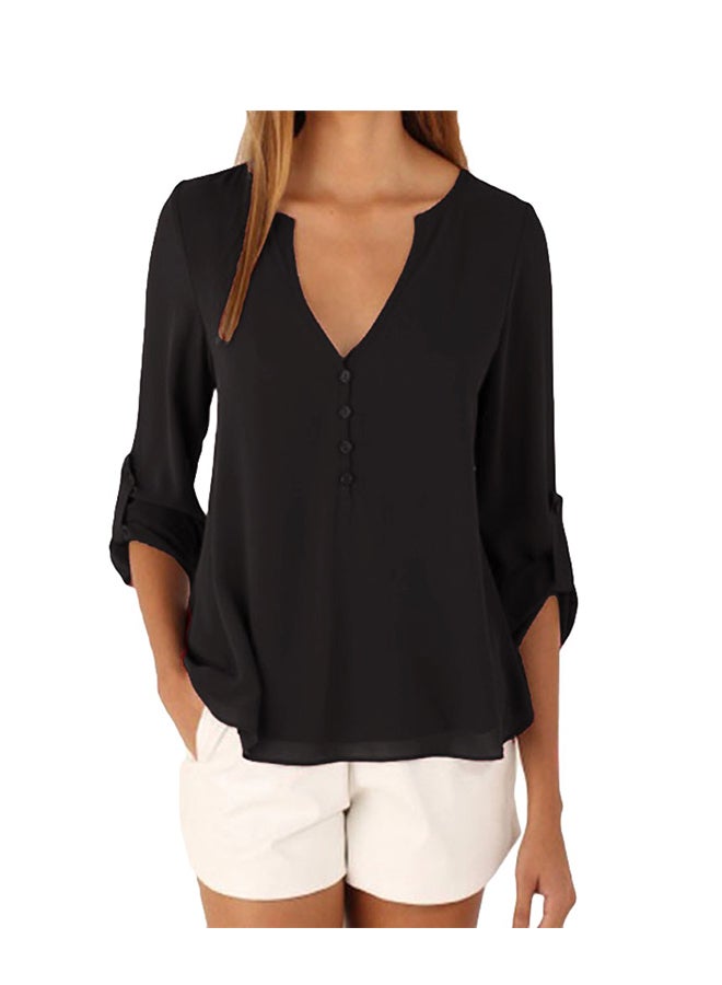Roll Up Sleeves Asymmetrical Top Black  - Image 1
