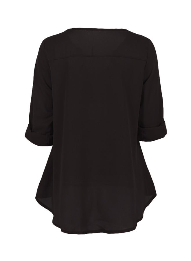 Roll Up Sleeves Asymmetrical Top Black  - Image 2