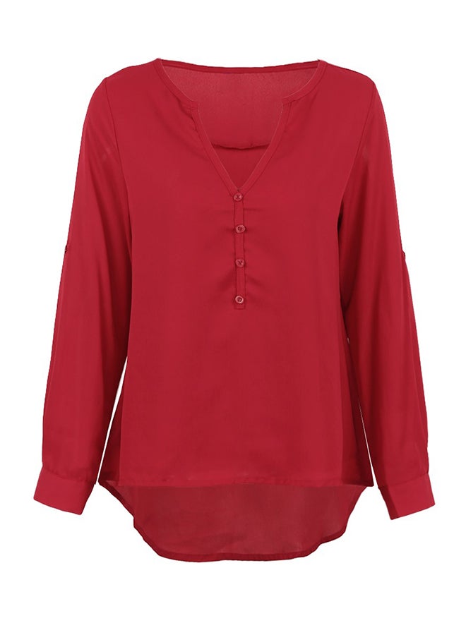 Roll Up Sleeves Asymmetrical Top Burgundy  - Image 3