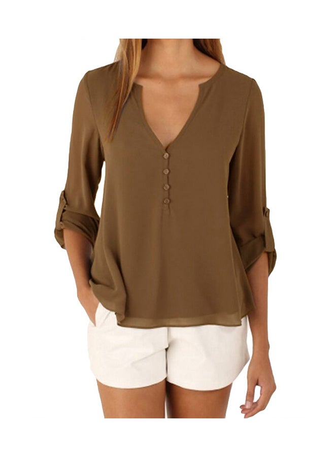 Roll Up Sleeves Asymmetrical Top Camel  - Image 1