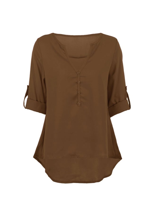 Roll Up Sleeves Asymmetrical Top Camel  - Image 3