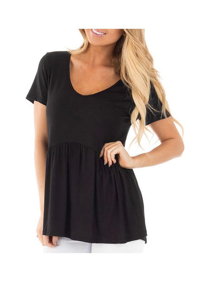 Short Sleeves V-Neck Top Black - Image 1