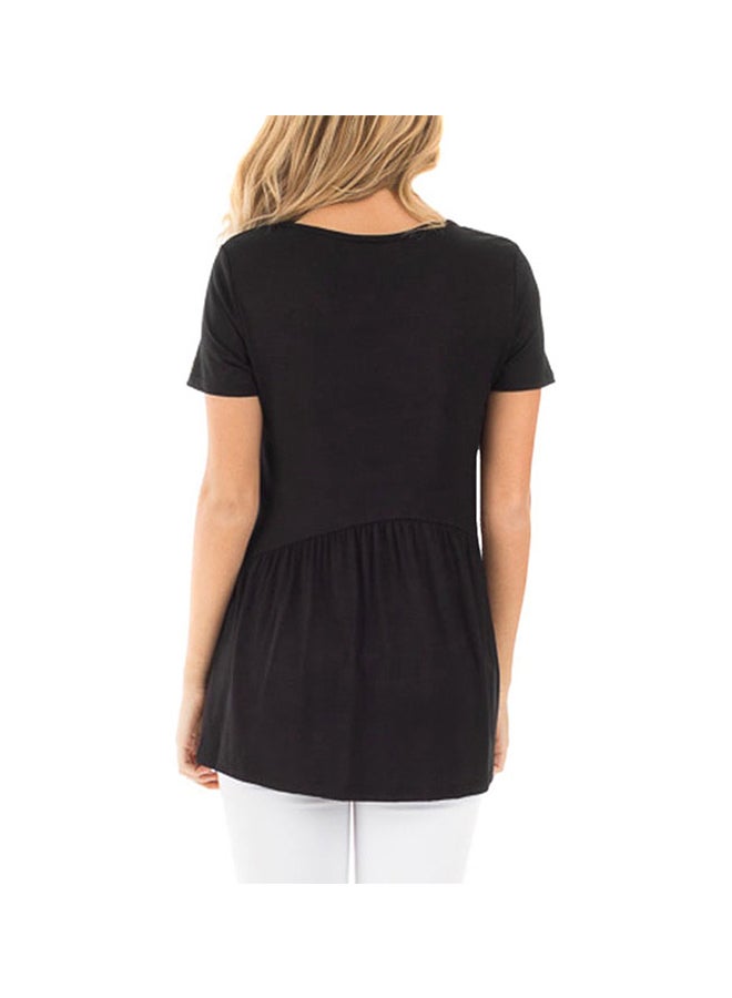Short Sleeves V-Neck Top Black - Image 2